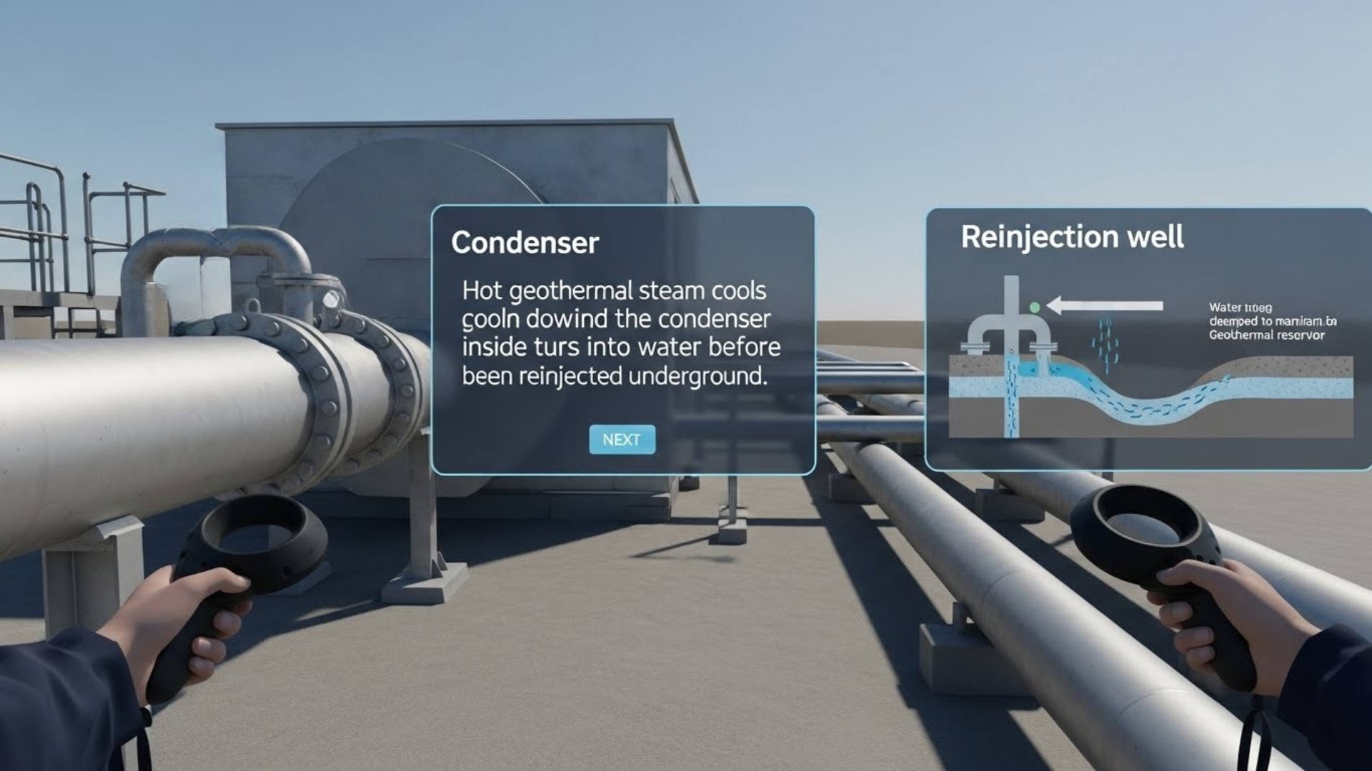 Geothermal turbine and steam cycle VR view